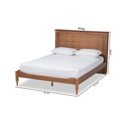 Walnut Brown Finished Wood Queen Size Platform Storage Bed with Built-In Shelves