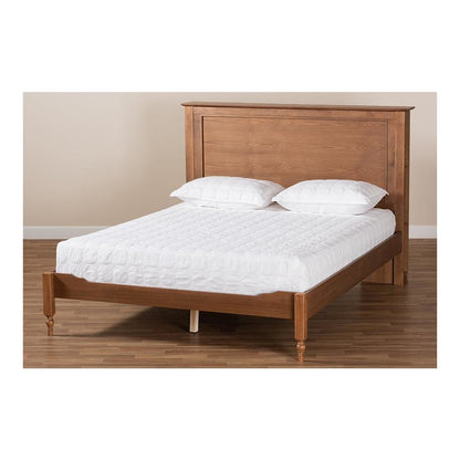 Walnut Brown Finished Wood Queen Size Platform Storage Bed with Built-In Shelves