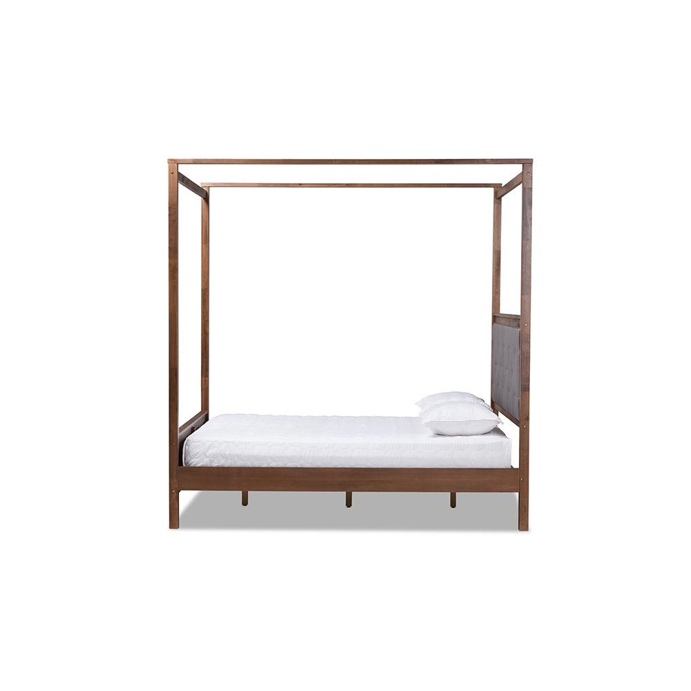 Walnut Brown Finished Wood King Size Platform Canopy Bed