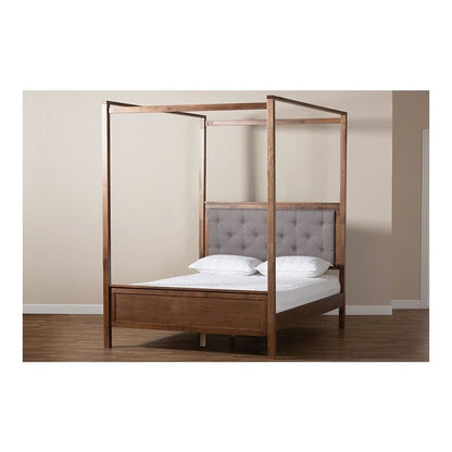 Walnut Brown Finished Wood King Size Platform Canopy Bed