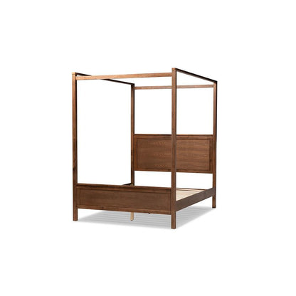 Walnut Brown Finished Wood King Size Platform Canopy Bed