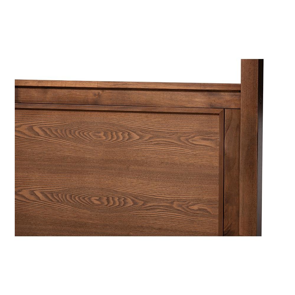 Walnut Brown Finished Wood King Size Platform Canopy Bed