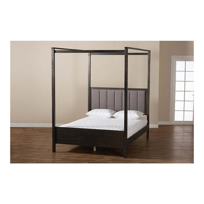 Dark Grey Oak Finished Wood King Size Platform Canopy Bed
