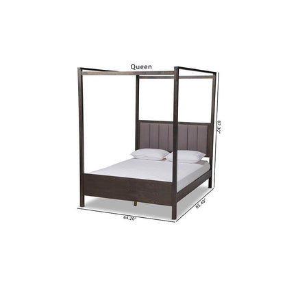 Dark Grey Oak Finished Wood King Size Platform Canopy Bed