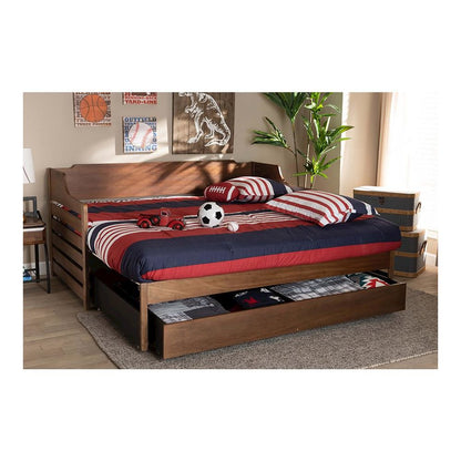 Brown Finished Expandable Twin Size to King Size Daybed with Storage Drawer