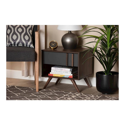 Two-Tone Grey and Walnut Finished Wood 1-Drawer Nightstand
