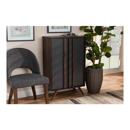 Two-Tone Grey and Walnut Finished Wood 2-Door Shoe Cabinet