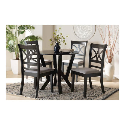 Mari Modern Grey Fabric and Dark Brown Finished Wood 5-Piece Dining Set