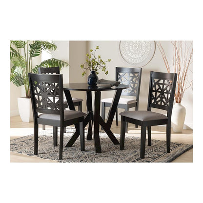 Felice Modern Grey Fabric and Dark Brown Finished Wood 5-Piece Dining Set