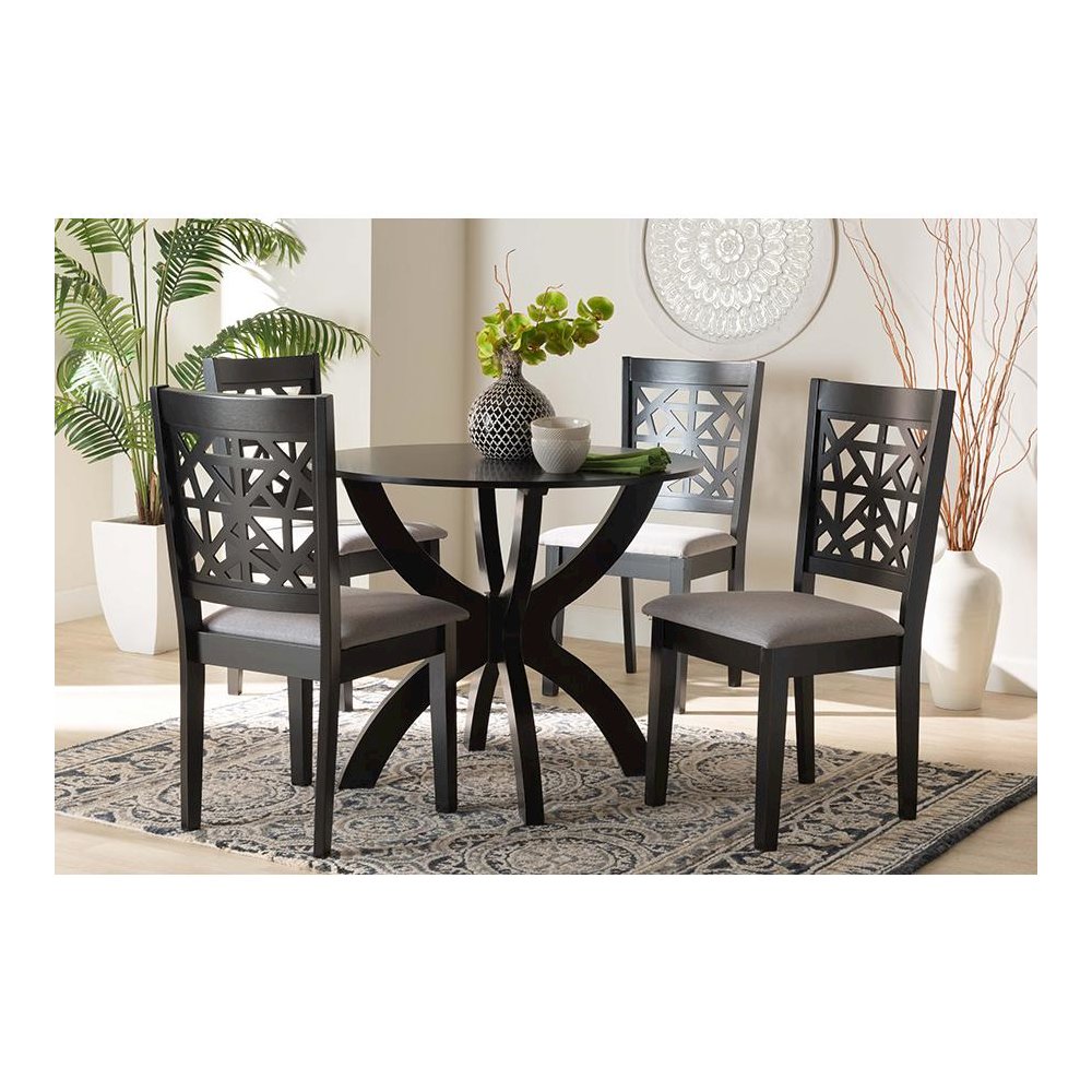 Lena Modern Grey Fabric and Dark Brown Finished Wood 5-Piece Dining Set
