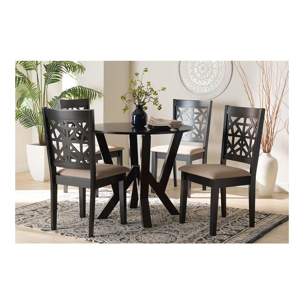Felice Modern Beige Fabric and Dark Brown Finished Wood 5-Piece Dining Set