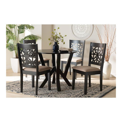Felice Modern Beige Fabric and Dark Brown Finished Wood 5-Piece Dining Set