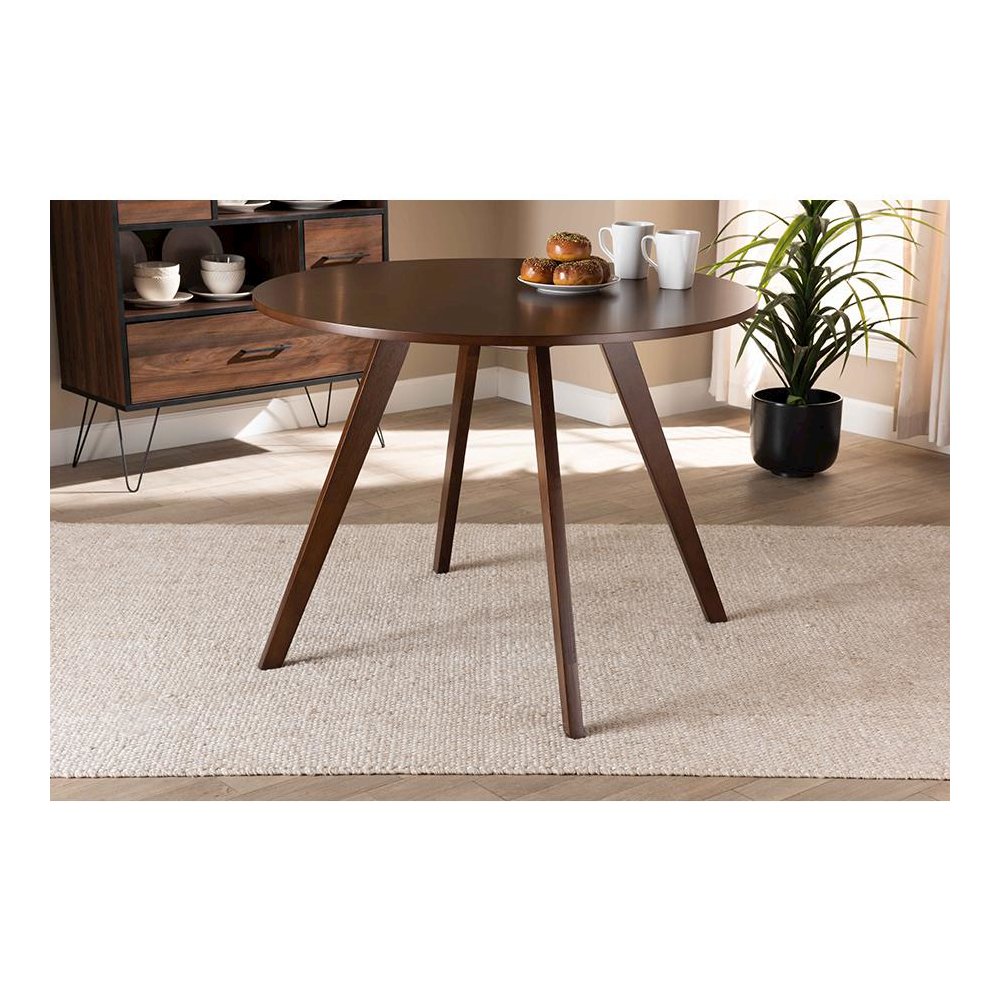 Transitional Walnut Brown Finished Round Wood Dining Table