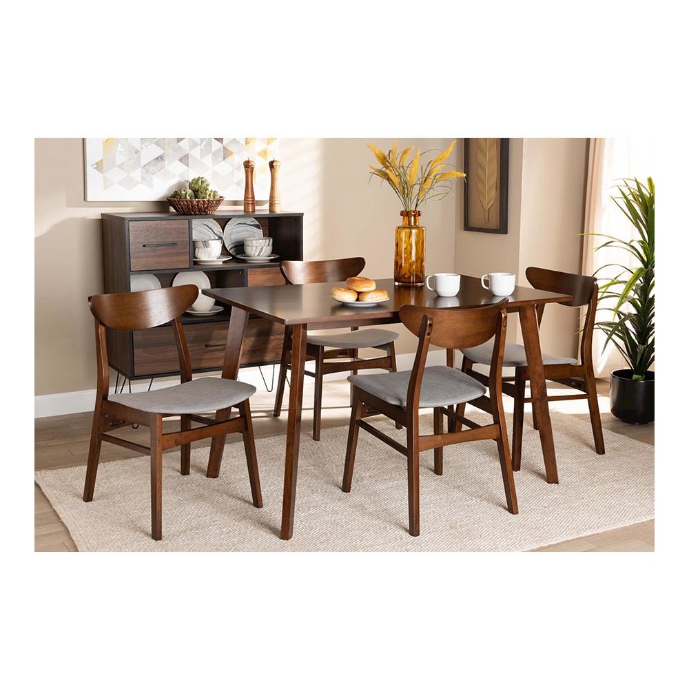 Walnut Brown Finished Wood 5-Piece Dining Set
