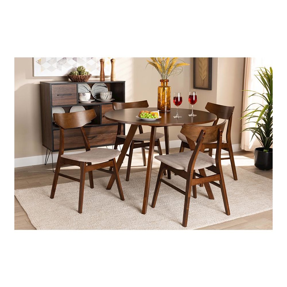 Walnut Brown Finished Wood 5-Piece Dining Set