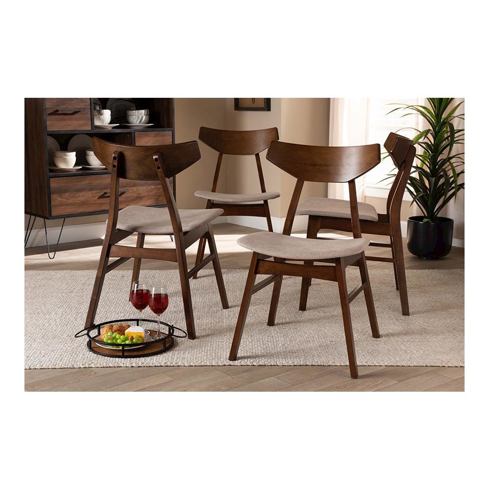 Walnut Brown Finished Wood 4-Piece Dining Chair Set