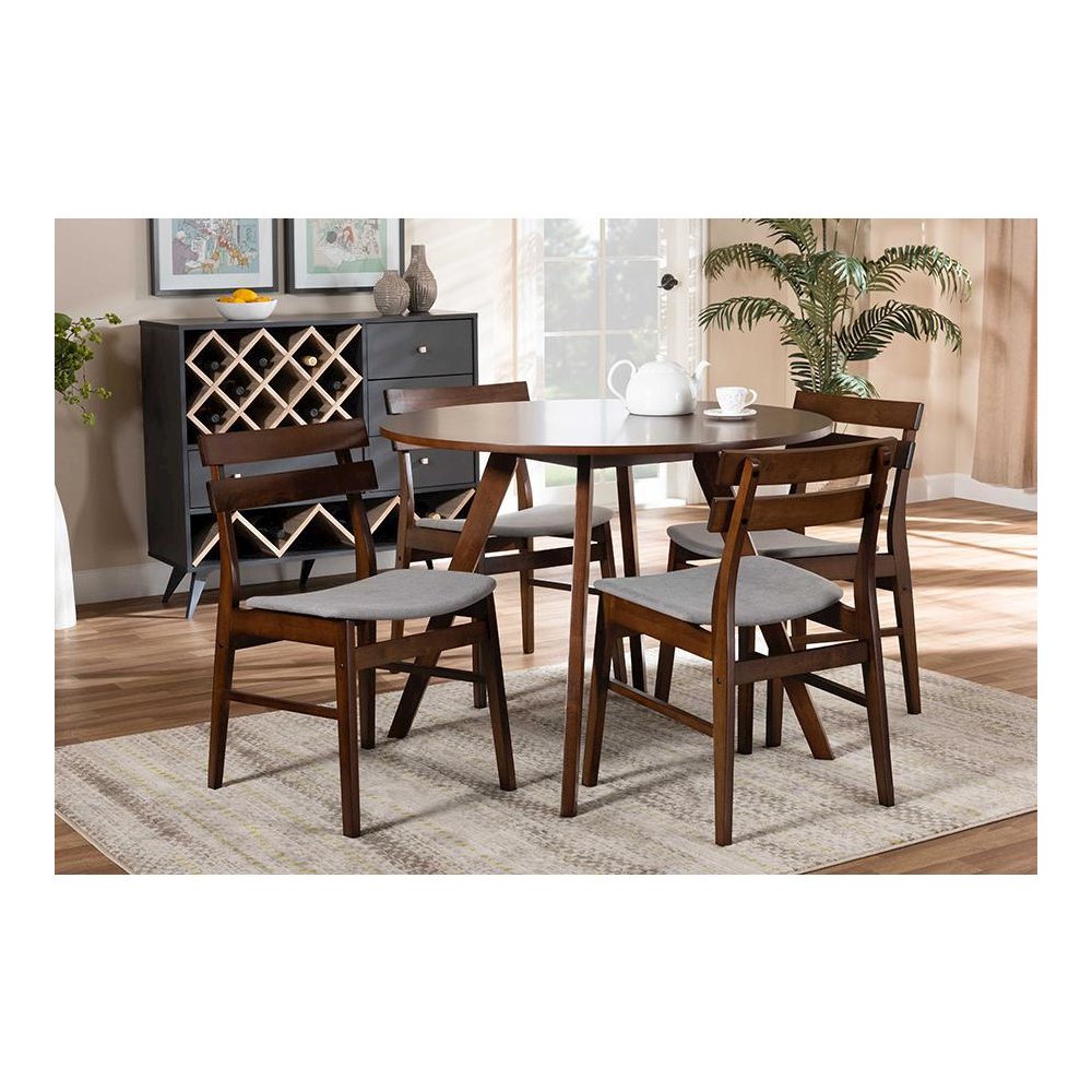Walnut Brown Finished Wood 5-Piece Dining Set