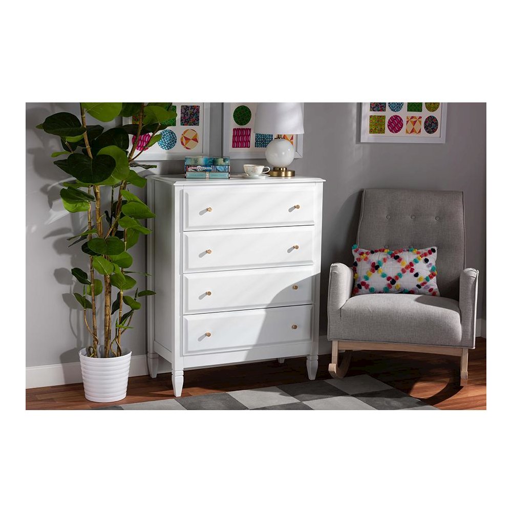 Naomi Classic and Transitional White Finished Wood 4-Drawer Bedroom Chest