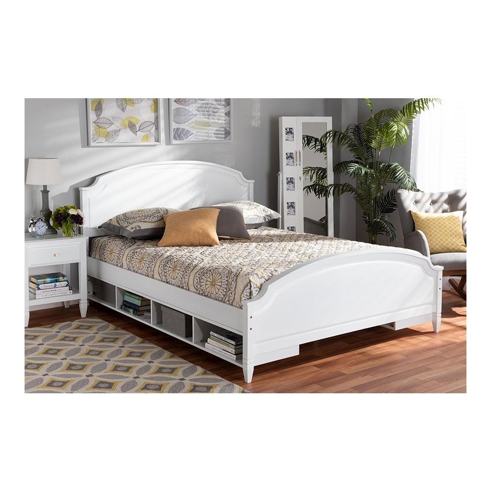 Traditional Transitional White Finished Wood Full Size Storage Platform Bed