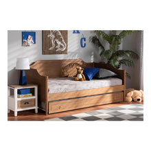 Farmhouse Walnut Brown Finished Wood Twin Size Daybed with Roll-Out Trundle Bed