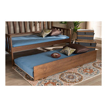 Transitional Walnut Brown Finished Wood Twin Size Trundle Bed