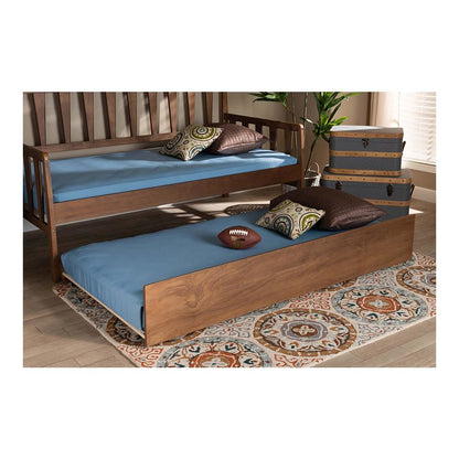 Transitional Walnut Brown Finished Wood Twin Size Trundle Bed