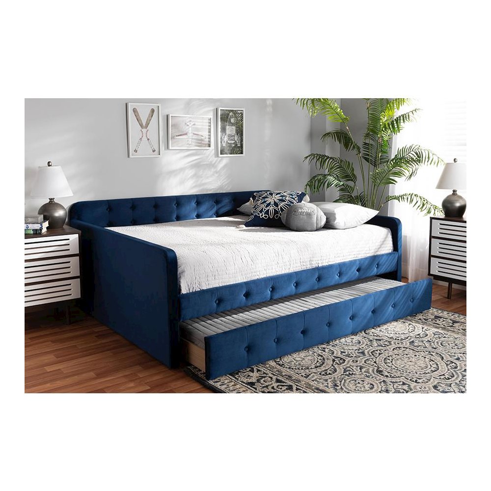 Button Tufted Queen Size Daybed with Trundle