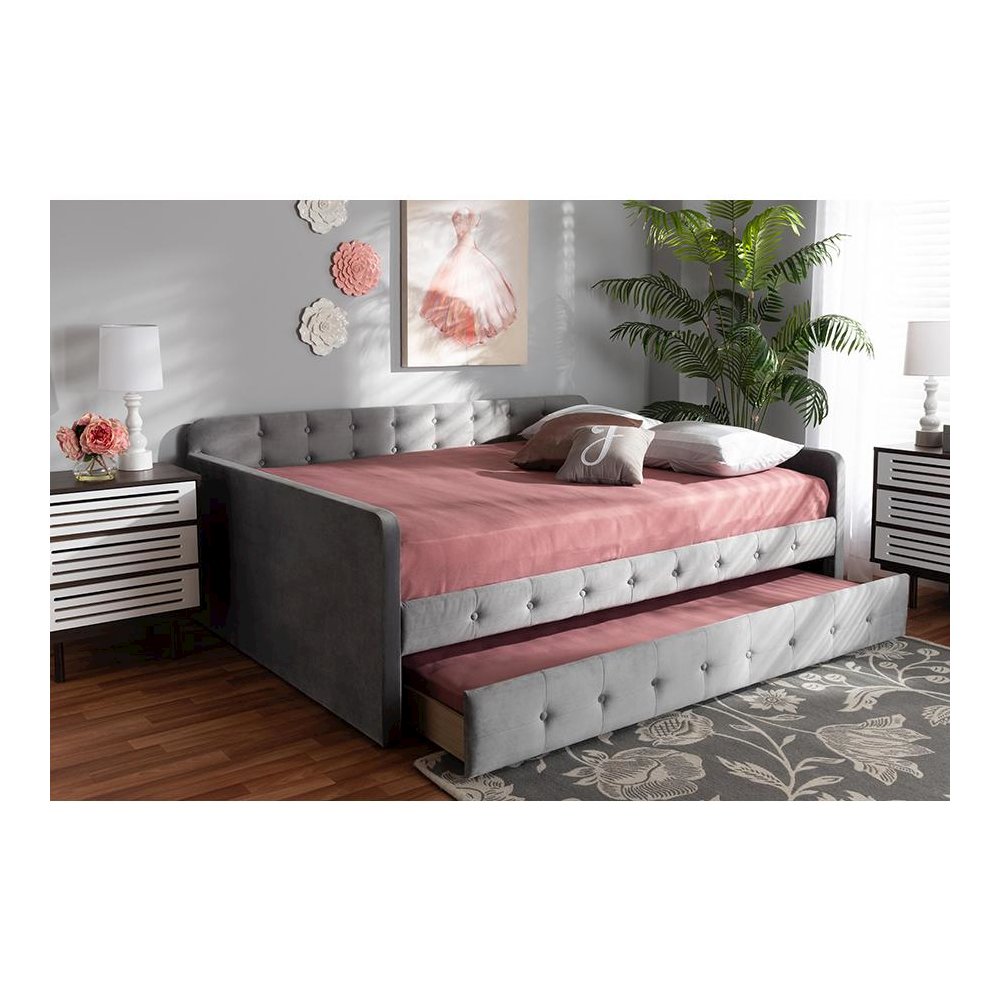 Button Tufted Queen Size Daybed with Trundle