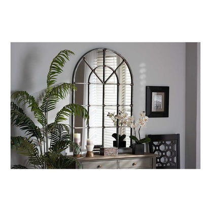 Vintage Farmhouse Antique Silver Finished Arched Window Accent Wall Mirror