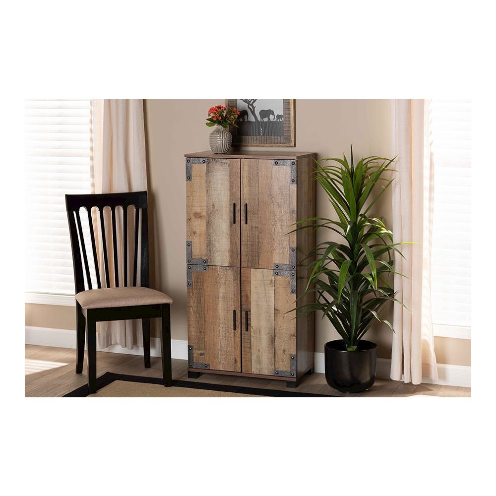 Farmhouse Rustic Finished Wood 4-Door Shoe Cabinet