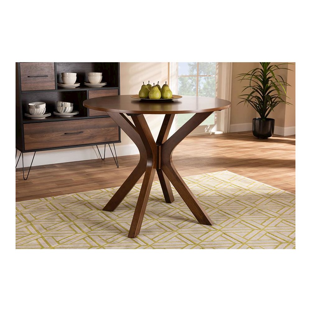 Walnut Brown Finished 34-Inch-Wide Round Wood Dining Table