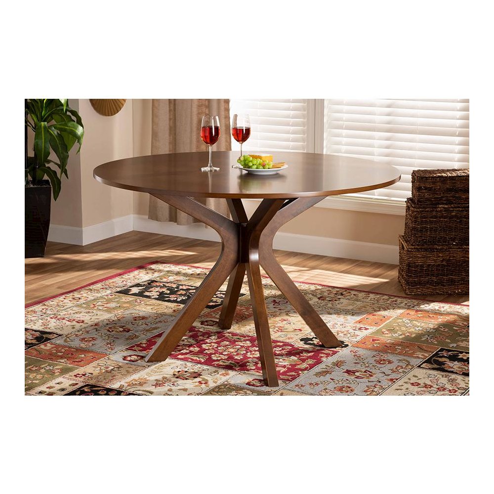 Walnut Brown Finished 45-Inch-Wide Round Wood Dining Table