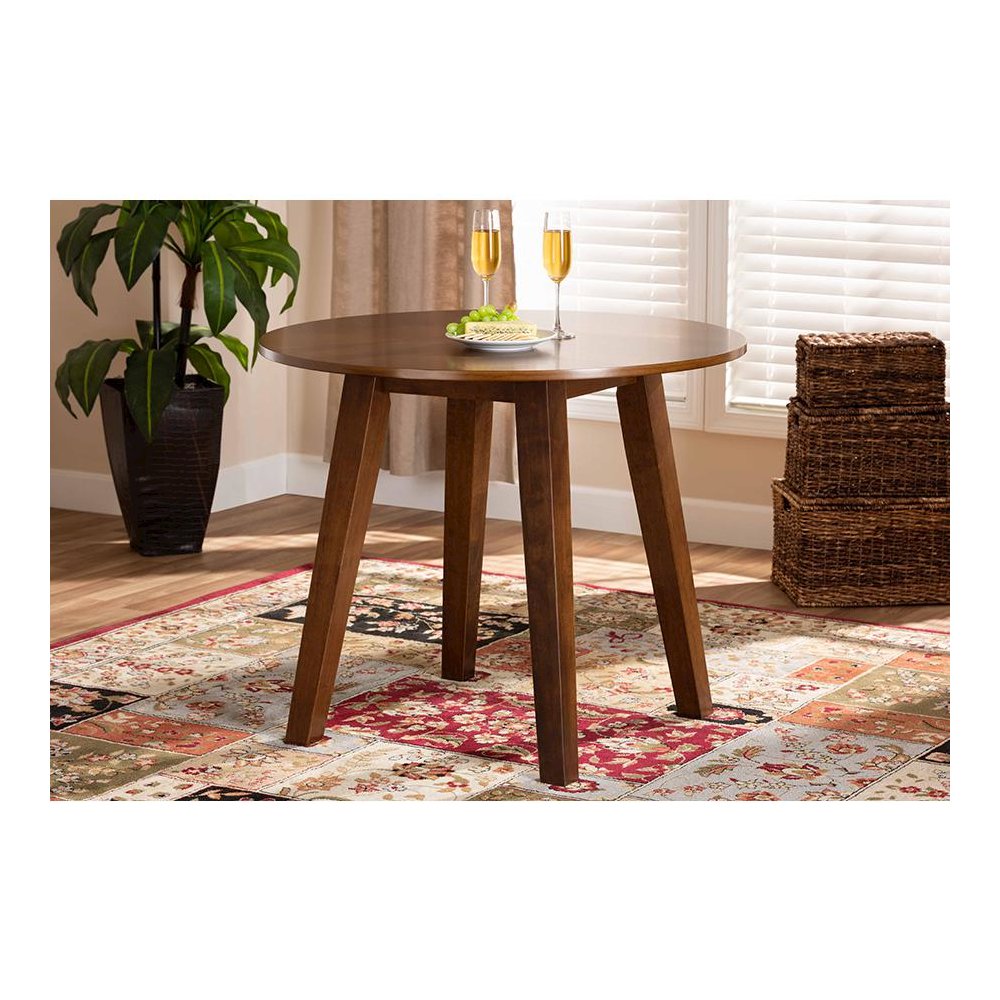 Walnut Brown Finished 35-Inch-Wide Round Wood Dining Table