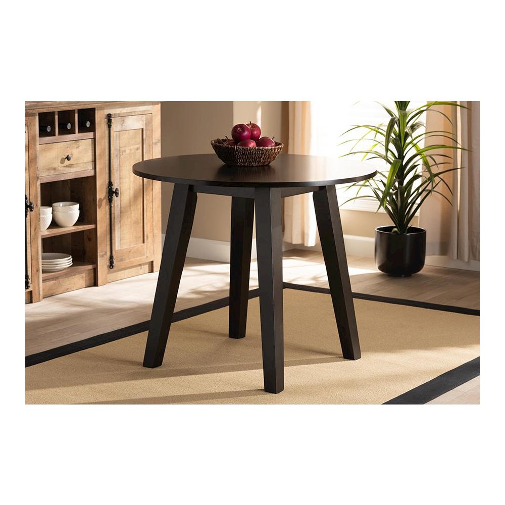 Dark Brown Finished 35-Inch-Wide Round Wood Dining Table