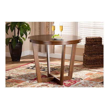 Walnut Brown Finished 35-Inch-Wide Round Wood Dining Table