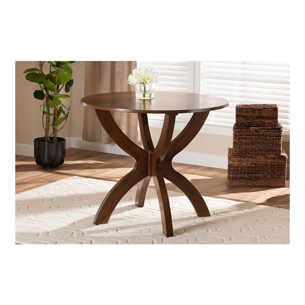 Walnut Brown Finished 35-Inch-Wide Round Wood Dining Table