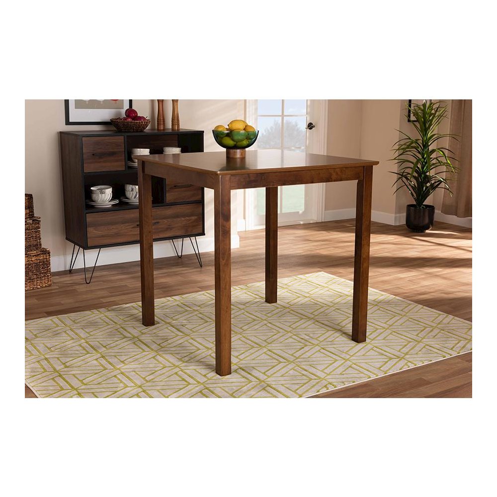 Walnut Brown Finished Wood Counter Height Pub Table