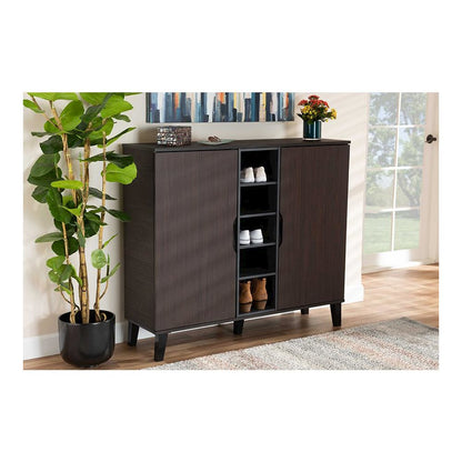 Two-Tone Dark Brown and Grey Finished Wood 2-Door Shoe Cabinet