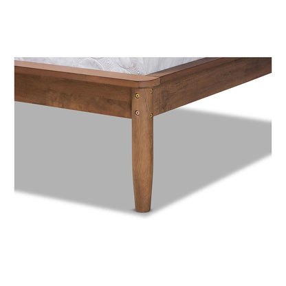 Dark Grey Fabric Upholstered and Walnut Finished Queen Size Platform Bed