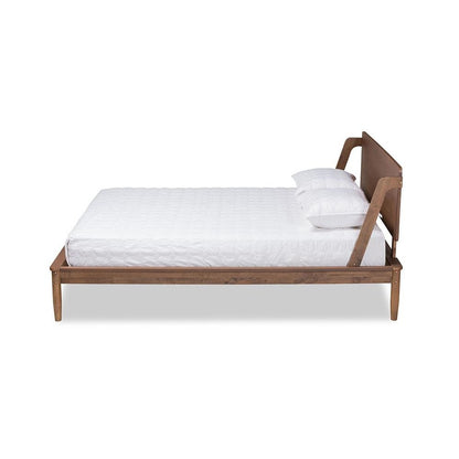 Sadler Mid-Century Modern Ash Walnut Brown Finished Wood Queen Size Platform Bed