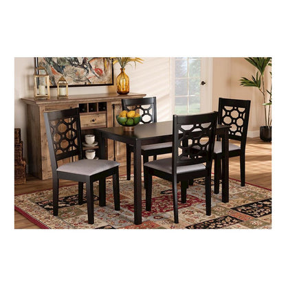 Grey Fabric Upholstered and Dark Brown Finished Wood 5-Piece Dining Set