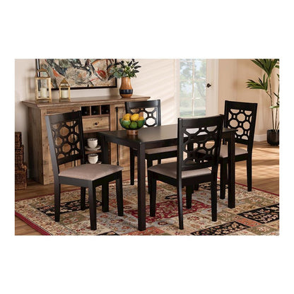 Sand Fabric Upholstered and Dark Brown Finished Wood 5-Piece Dining Set