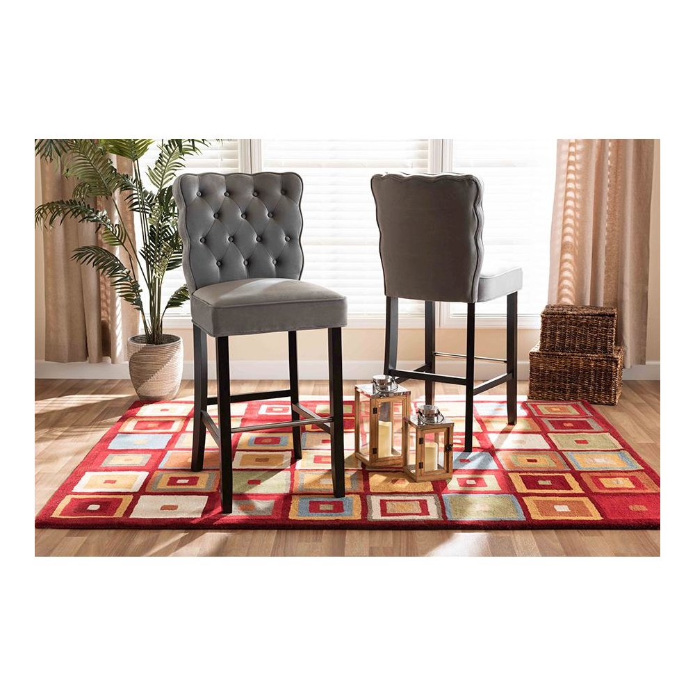 Dark Brown Finished Wood 2-Piece Bar Stool Set