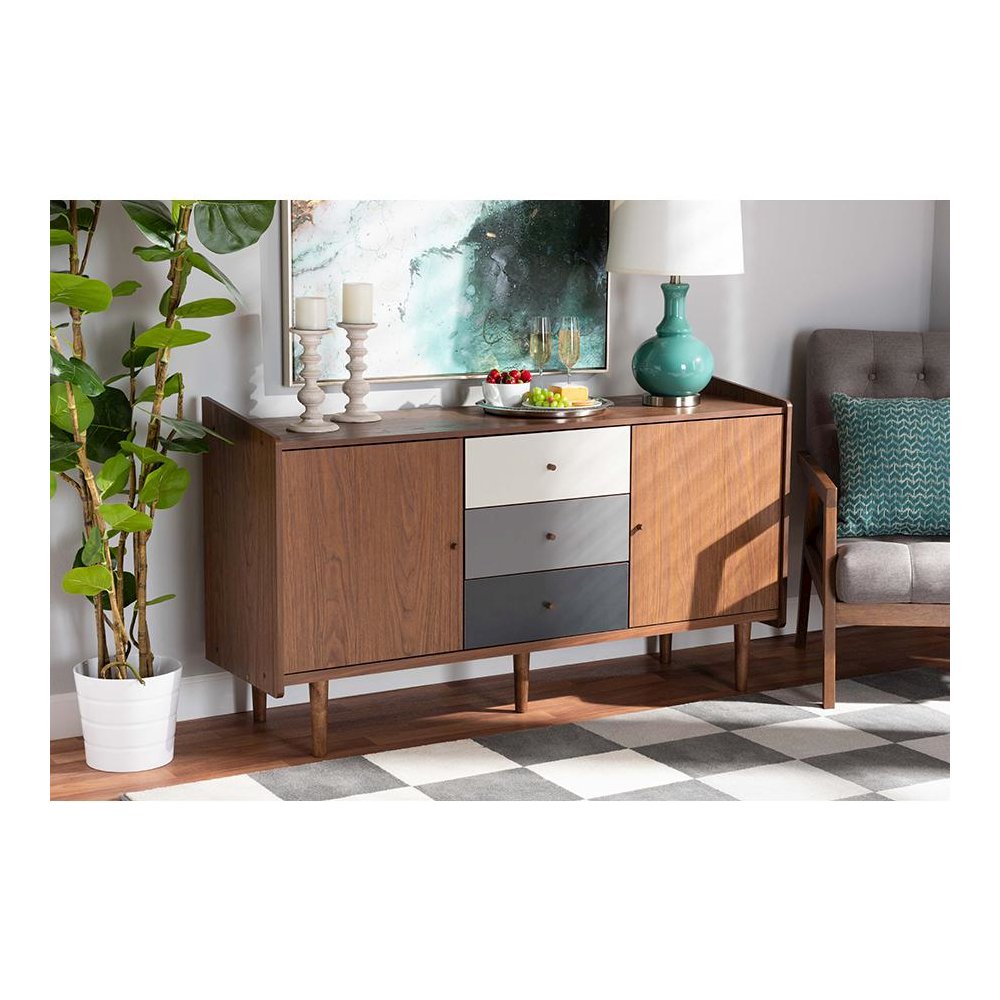 Grey Gradient Finished Wood 2-Door Dining Room Sideboard Buffet