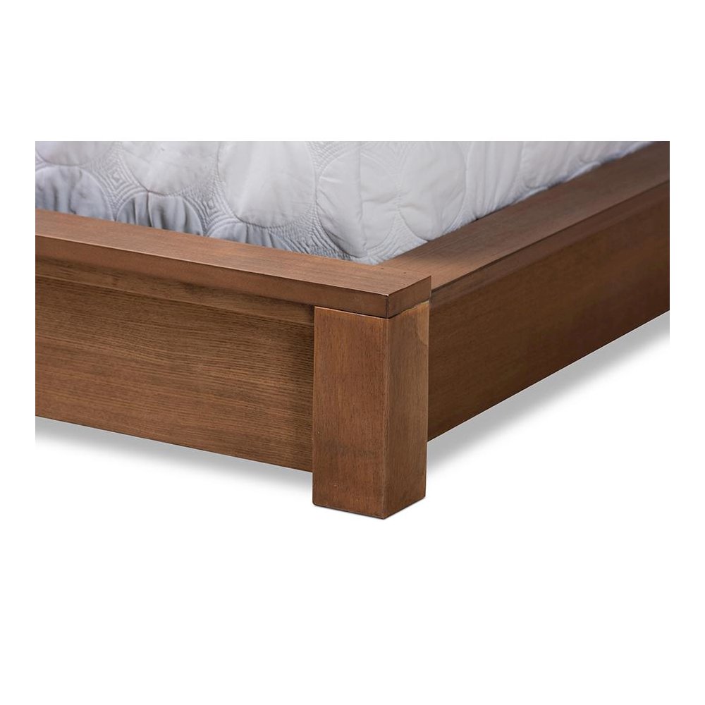 Walnut Brown Finished Wood King Size Platform Storage Bed with Shelves