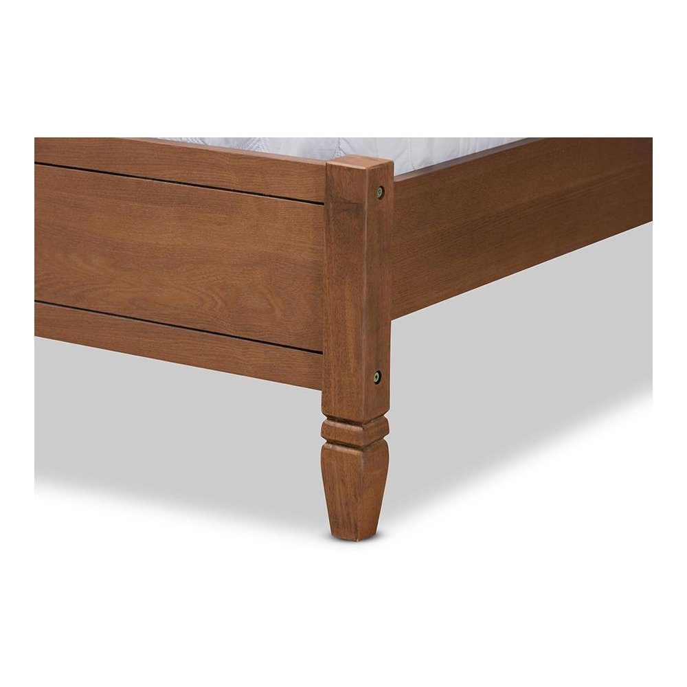 Walnut Brown Finished Wood and Synthetic Rattan Queen Size Platform Bed