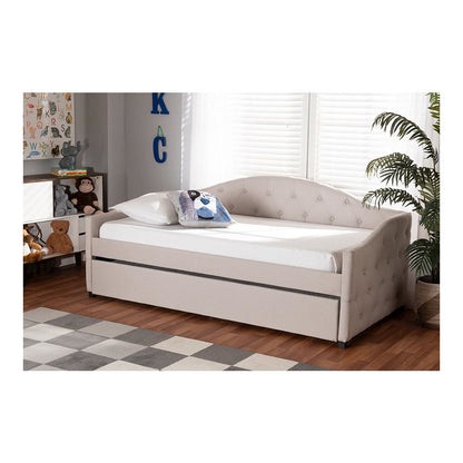 Transitional Beige Fabric Upholstered Twin Size Daybed with Trundle