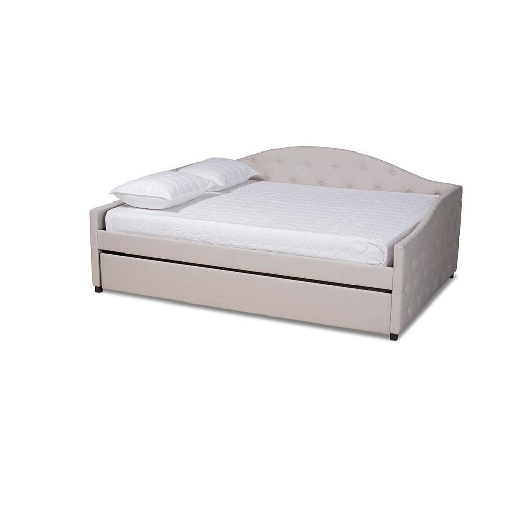 Transitional Beige Fabric Upholstered Queen Size Daybed with Trundle
