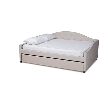 Transitional Beige Fabric Upholstered Queen Size Daybed with Trundle