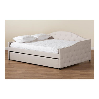 Transitional Beige Fabric Upholstered Queen Size Daybed with Trundle